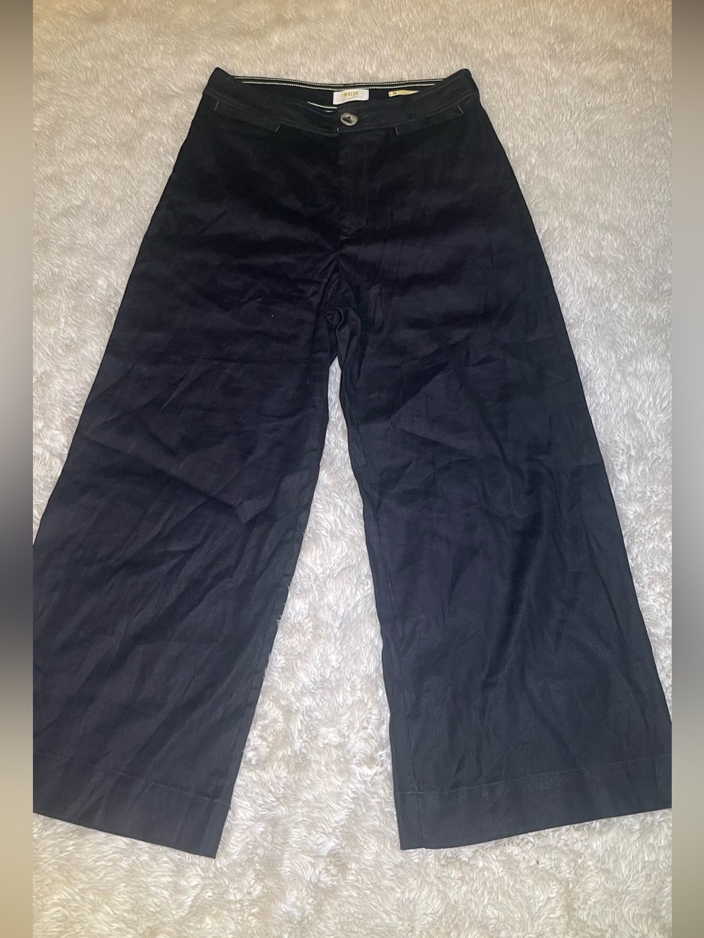 Maeve Anthropologie Black linen blend wide leg pants size 29
